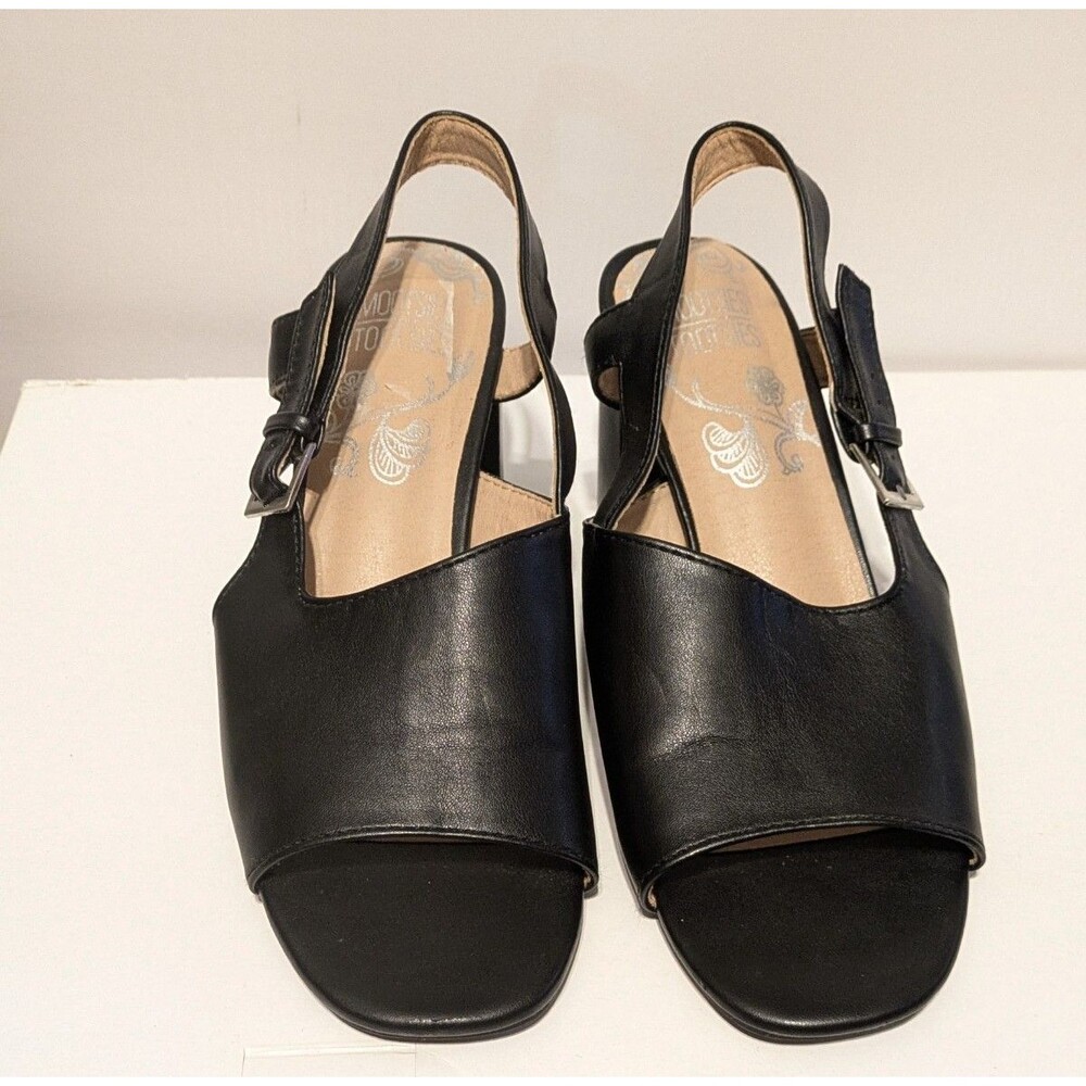 Mootsies Tootsies Black Slingback Open Toe Block Heel Ankle Strap 8M Career - Picture 2 of 10